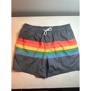 Trinity‎ Collective Swim Trunks Rainbow Striped Elastic Waist Shorts Medium